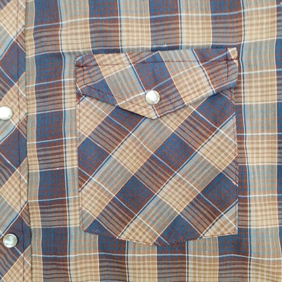Vintage 80s Shadow Plaid Pearl-Snap Shirt M 19x29 Shirttail - Picture 14 of 16